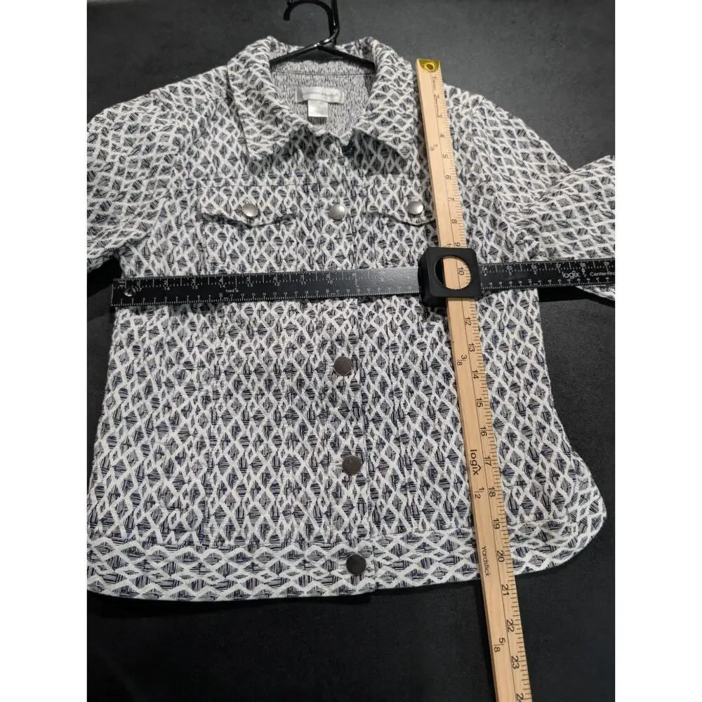 Christopher & Banks Jacket Blazer Shirt Women's Size Small Geometric Navy Ivory